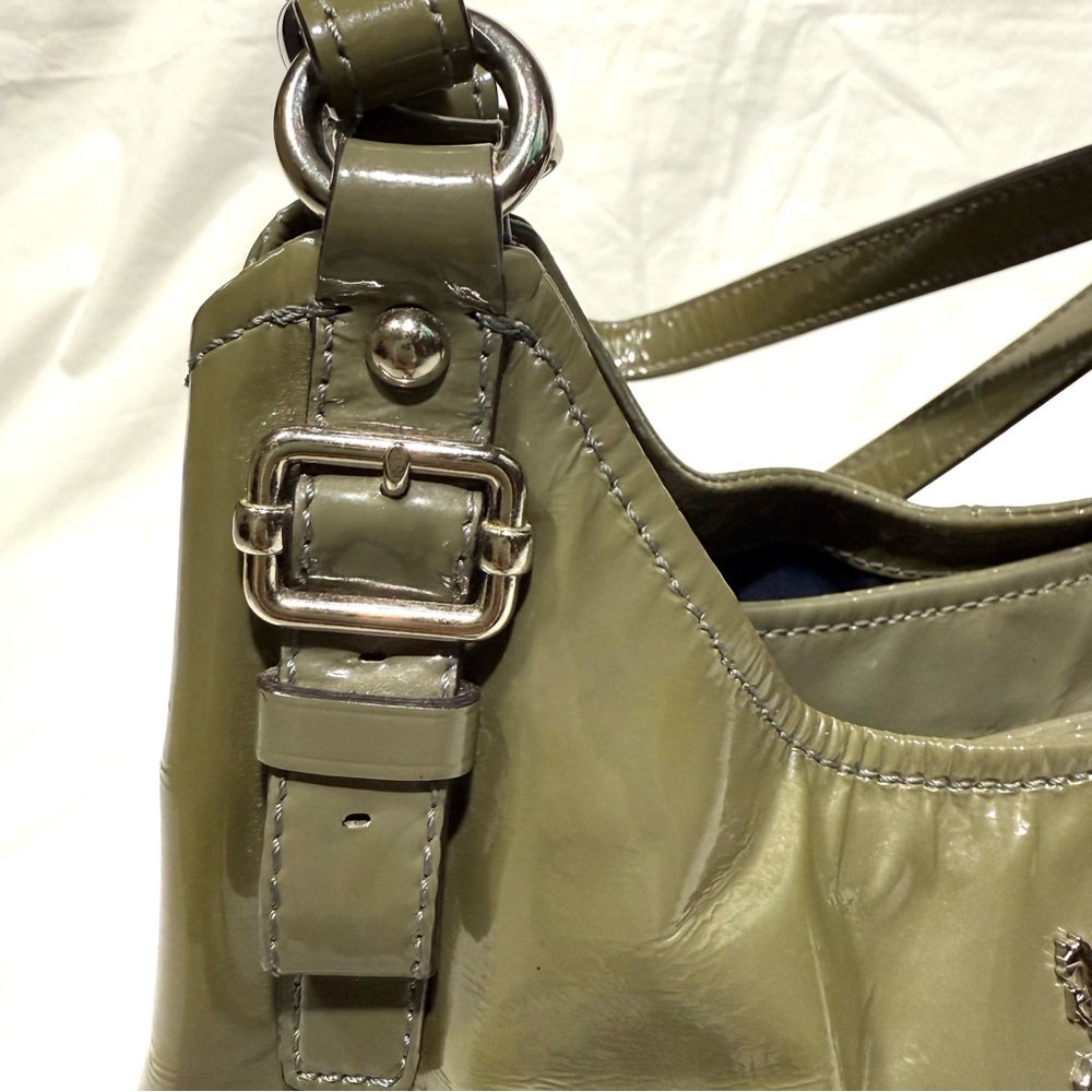 Coach Madison Maggie Sage Green Patent Leather Shoulder Hobo Bag Silver Hardware - Picture 5 of 14